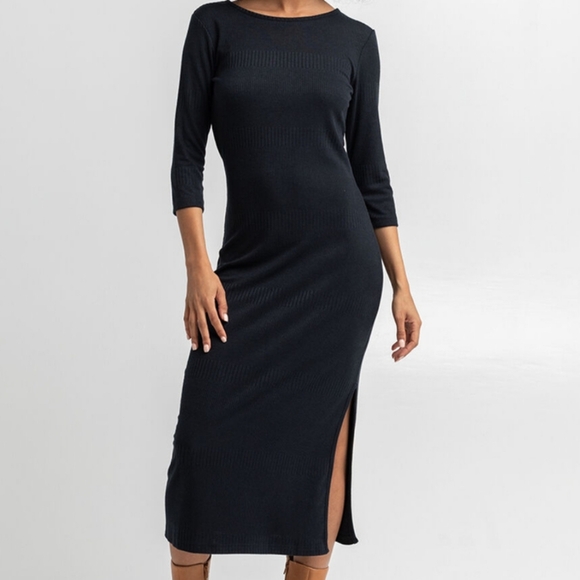 Roxy Black Honey Lips Ribbed Dress Size L - Picture 1 of 6